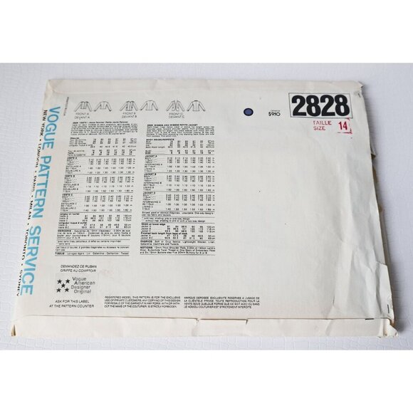 Vogue 2828 Sewing Pattern Semi Fitted Jackets Designer Joseph Picone Size 14 Unc - Picture 2 of 3